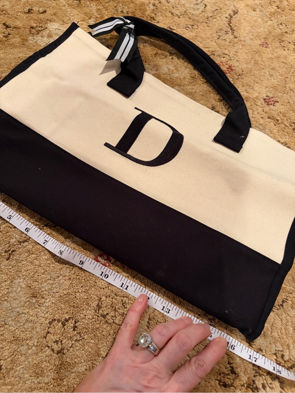 NWOT Monogram D Canvas Tote Bag - Black & Cream bow neutral casual teacher mom